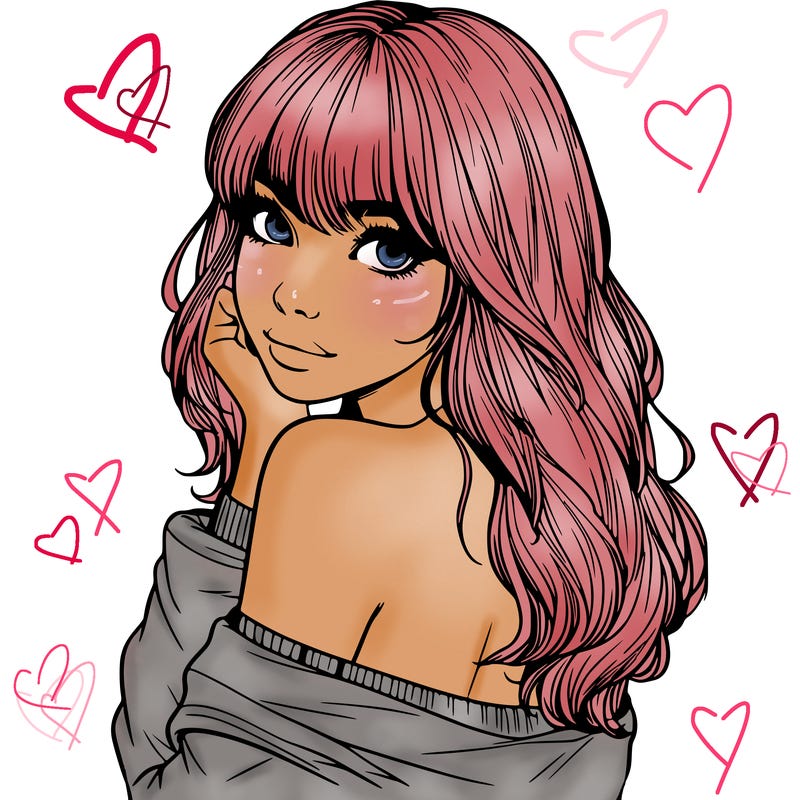 realistic girl with bangs looking over her shoulder