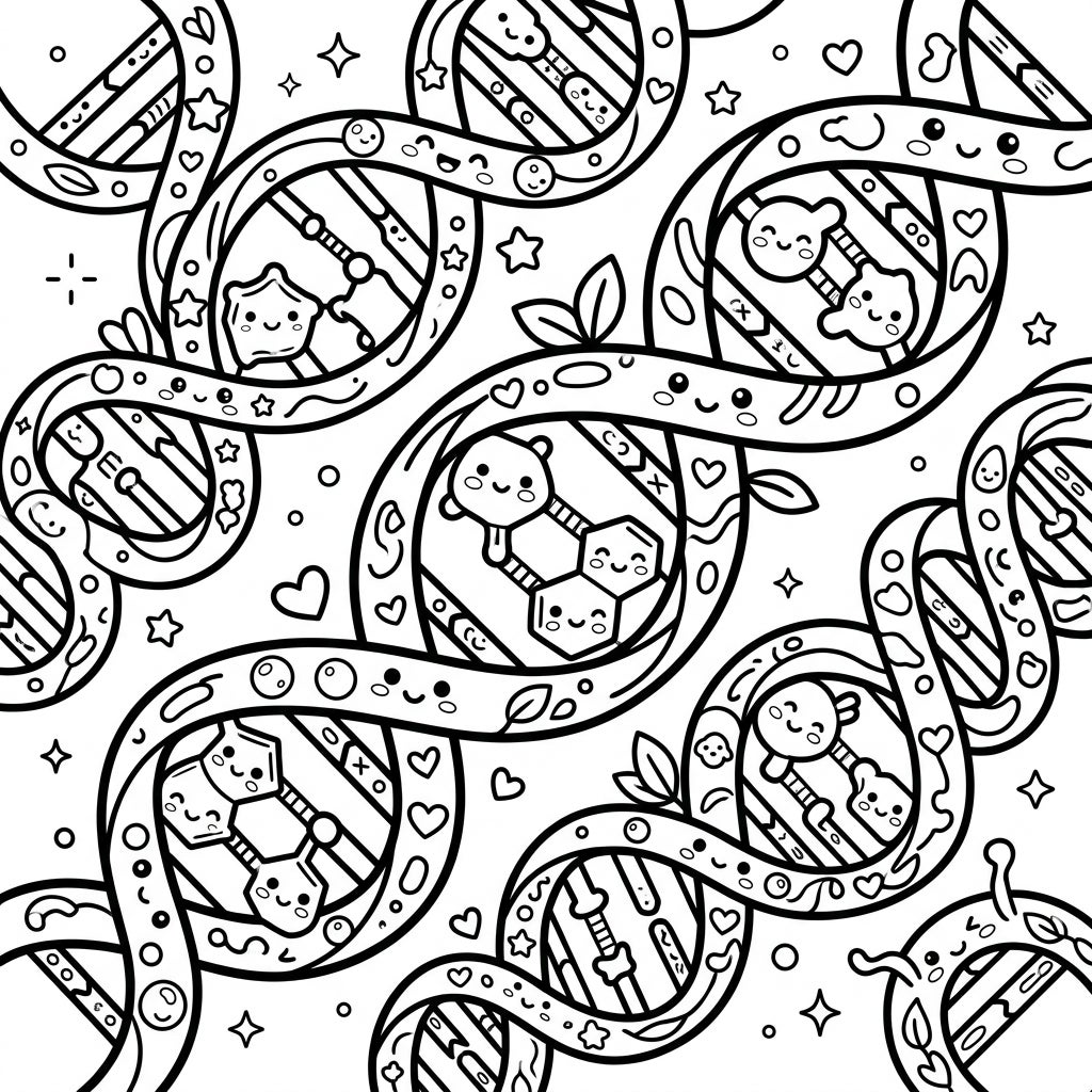 DNA Helix Spirals Kawaii Coloring Page - Free Printable Fun — Color Pop