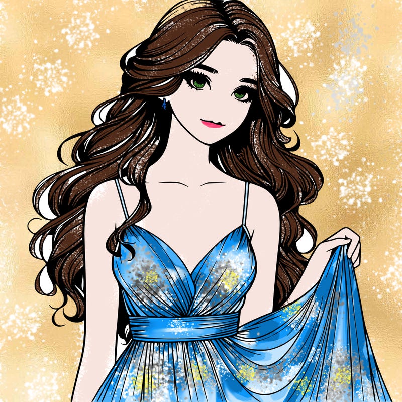 realistic girl in flowy silky prom dress