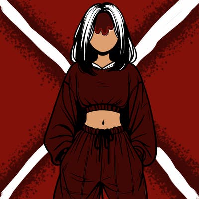 realistic girl faceless with baggy pants and a crop top