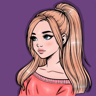 realistic girl with a high ponytail