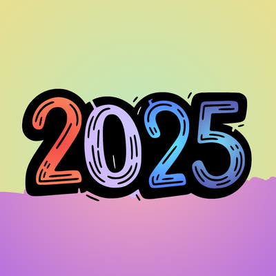 one line scrawled numbers sketch design “2025”