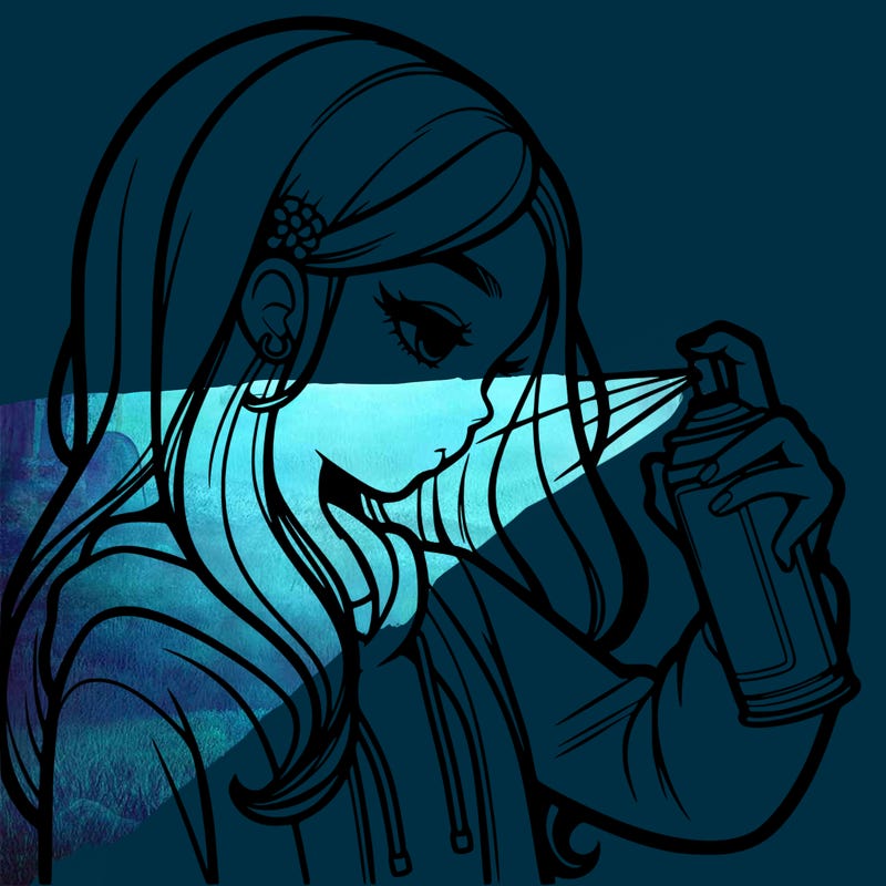 a realistic girl spray painting