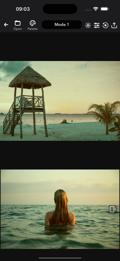 MatchColors AI - MatchColors AI interface showing consistent color grading across two beach photos