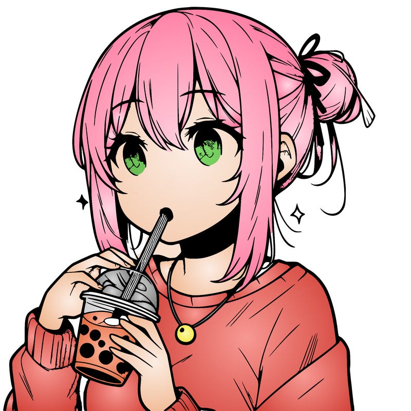 manga character drinking boba