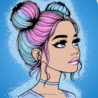 realistic girl with buns on the top of her head