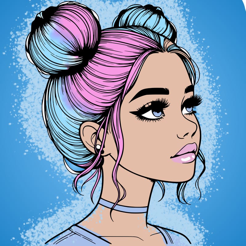 realistic girl with buns on the top of her head