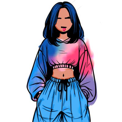 realistic girl faceless with baggy pants and a crop top