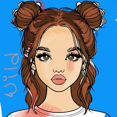 realistic girl with two buns in hair and lips