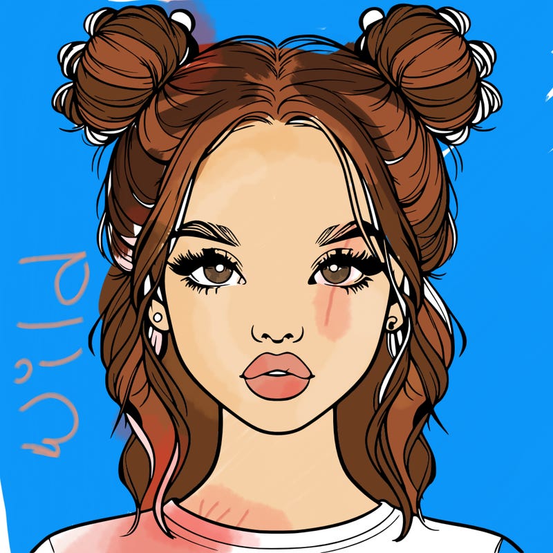 realistic girl with two buns in hair and lips