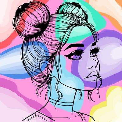 realistic girl with buns on the top of her head