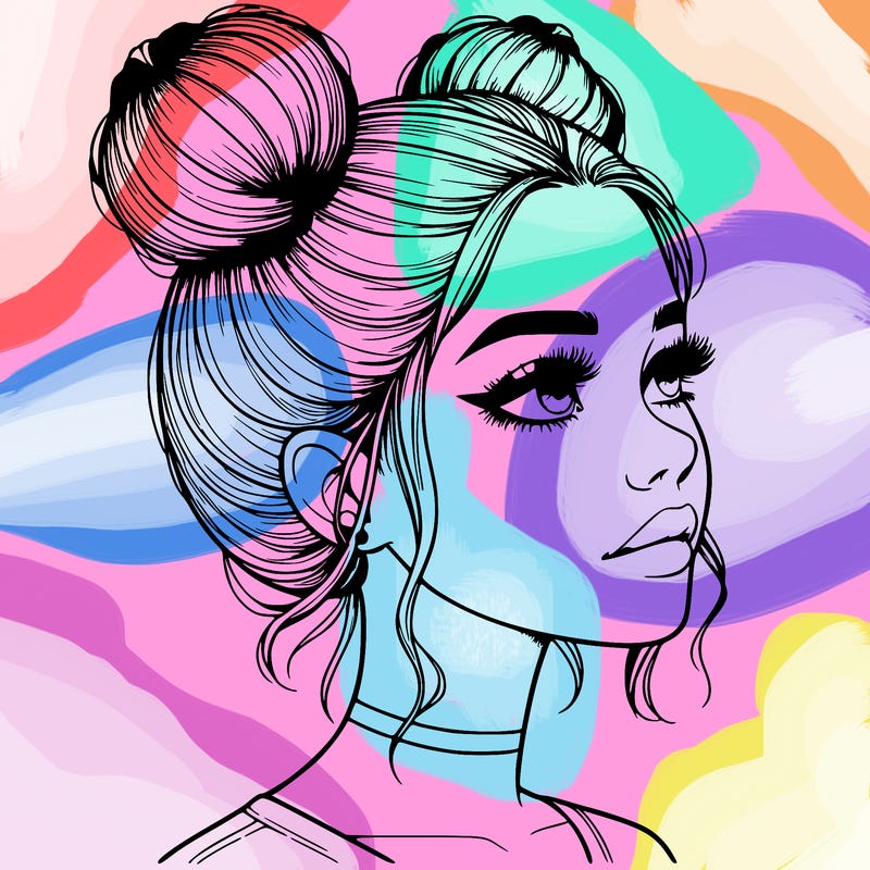 realistic girl with buns on the top of her head