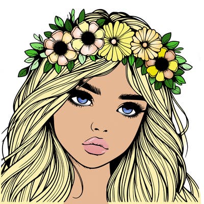 realistic girl with flowers crown