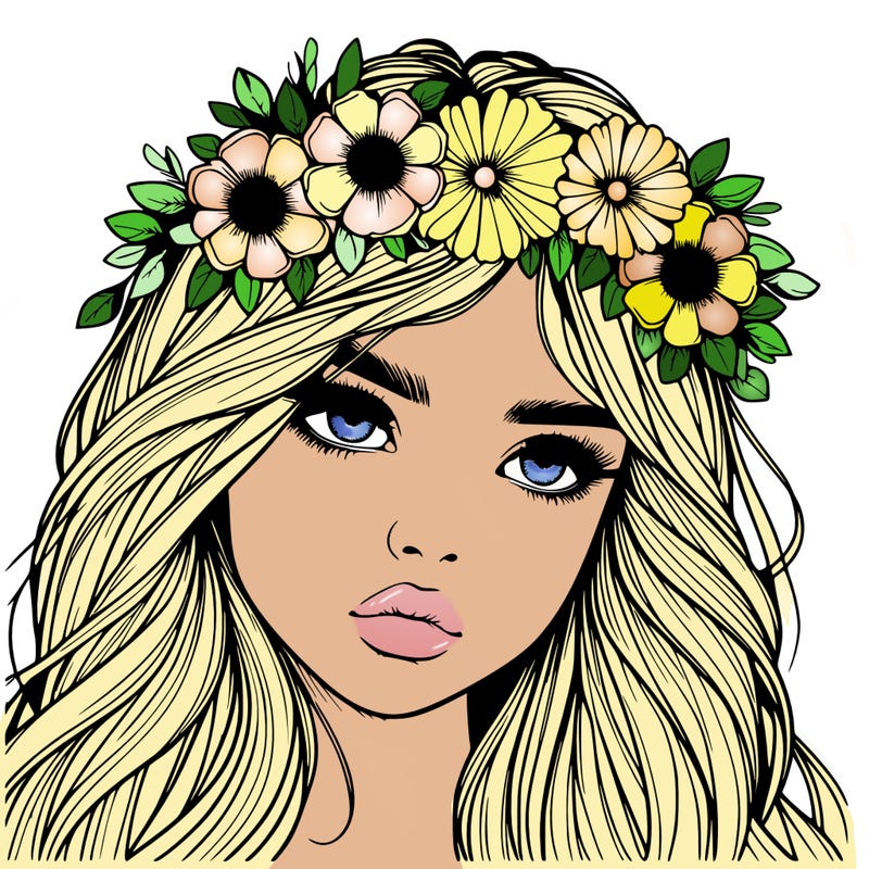 realistic girl with flowers crown