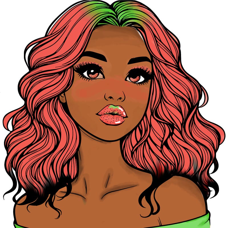 realistic girl with wavy hair and lips