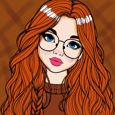 girl with long hair and freckles and glasses realistic