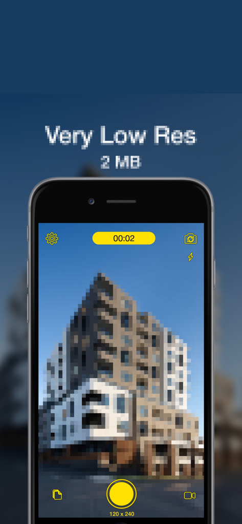 Interface of the LOWER app showing a pixelated building at 120x240 resolution