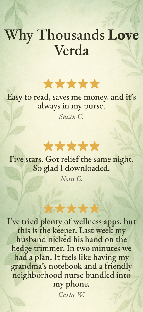 Verda: Home Apothecary - Reseñas de usuarios y calificaciones de cinco estrellas para la app de bienestar Verda Home Apothecary