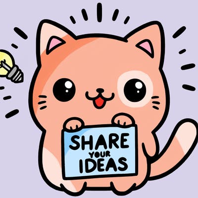 a cute cat saying share your ideas