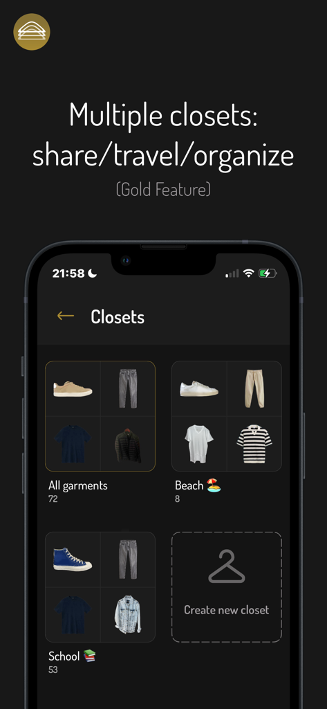 Outfiter - Outfiter app interface for organizing clothes into multiple digital closets