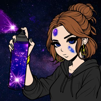 a realistic girl spray painting