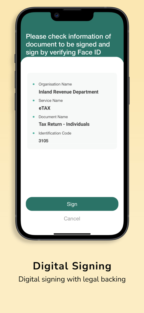 智方便 iAM Smart - Écran mobile de l'application iAM Smart montrant la signature numérique d'un déclaration de revenus