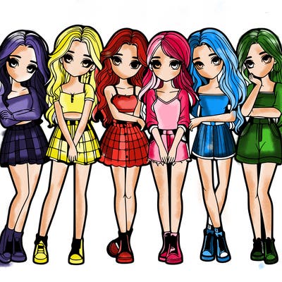 a group of girls realistic