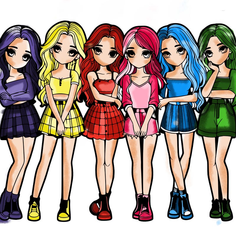 a group of girls realistic