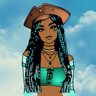 realistic girl with box braids a realistic pirate hat and crop top