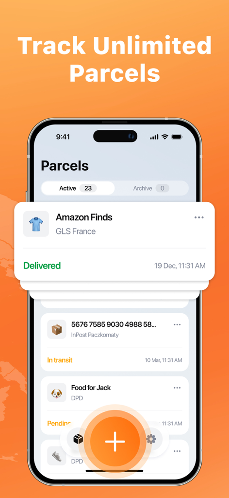 Tracko: Package Tracking App - Tracko app interface displaying a list of tracked parcels with different delivery statuses