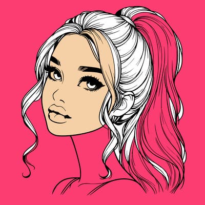 realistic girl with a ponytail on her hair and lips