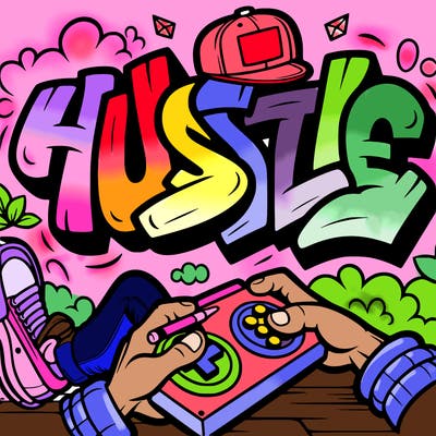 the word “hustle” in graffiti style art