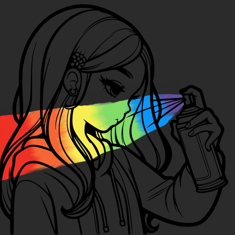 a realistic girl spray painting