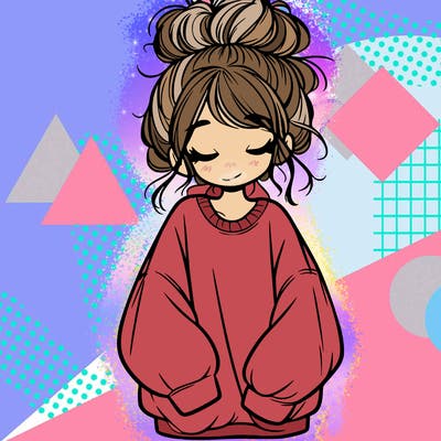 girl with baggy sweatshirt and messy bun