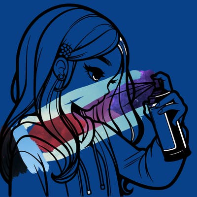 a realistic girl spray painting