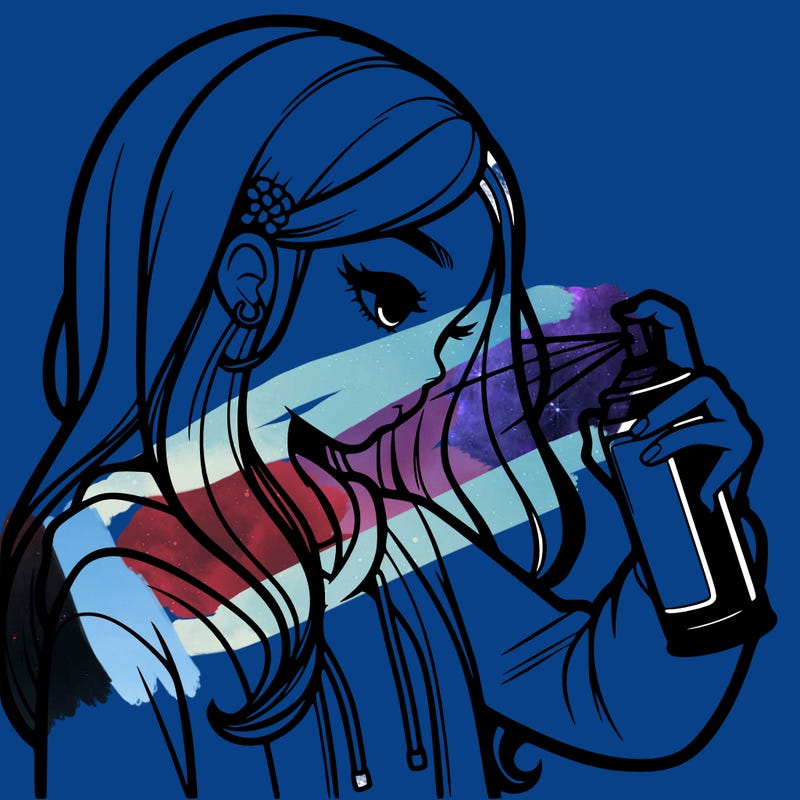 a realistic girl spray painting