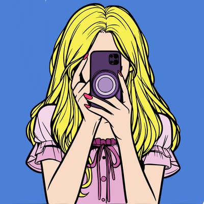 a realistic girl holding her phone taking pictures