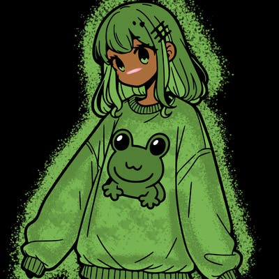 girl wearing frogging sweatshirt