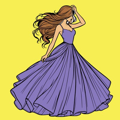 realistic woman with dress flowing in the wind