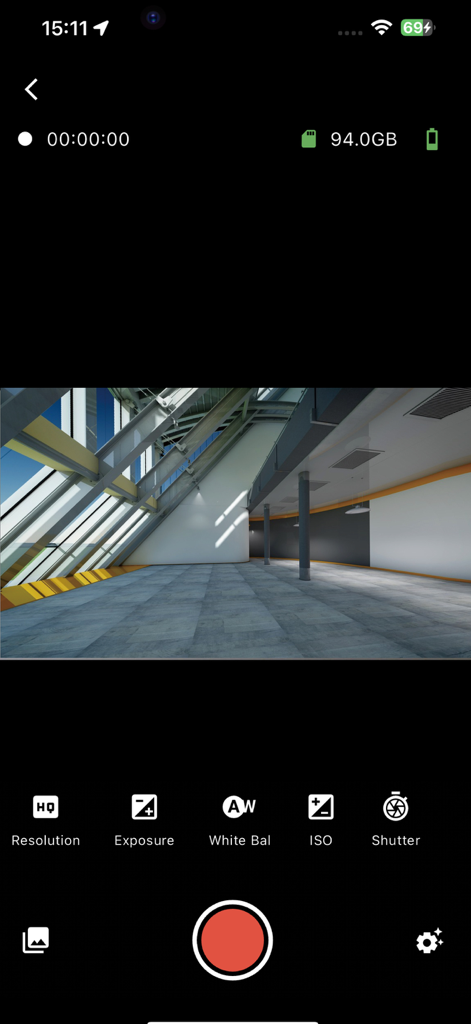 RunCam App - RunCam App interface showing a real-time camera preview with manual settings for ISO shutter and white balance.