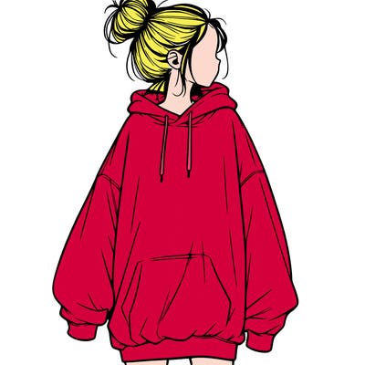 realistic girl with a oversized sweatshirt on and a bun