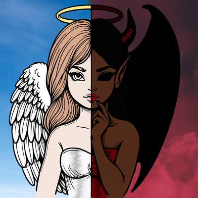 realistic angel half demon