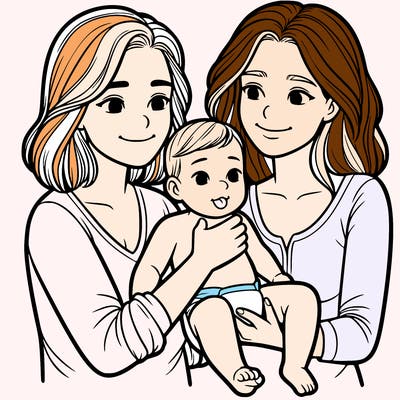 two realistic women holding one baby together