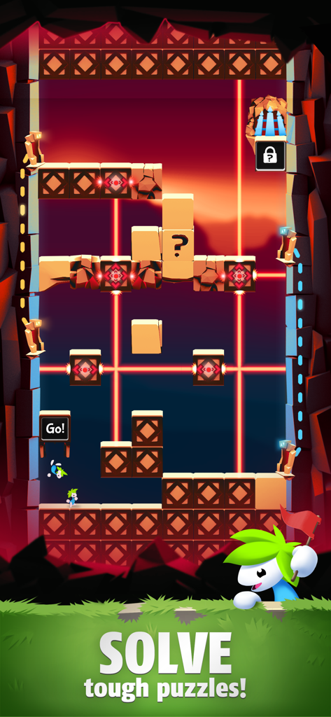Lemmings: Strategy & Puzzle - Lemmings mobile game level showing characters navigating a puzzle with lasers and obstacles