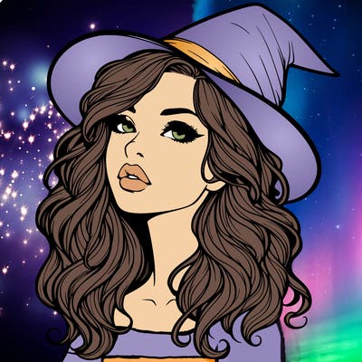 realistic witch girl with wavy hair and lips
