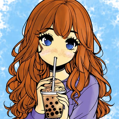 realistic girl drink a boba