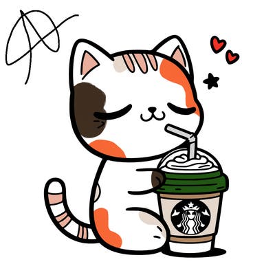 cat drinking starbucks