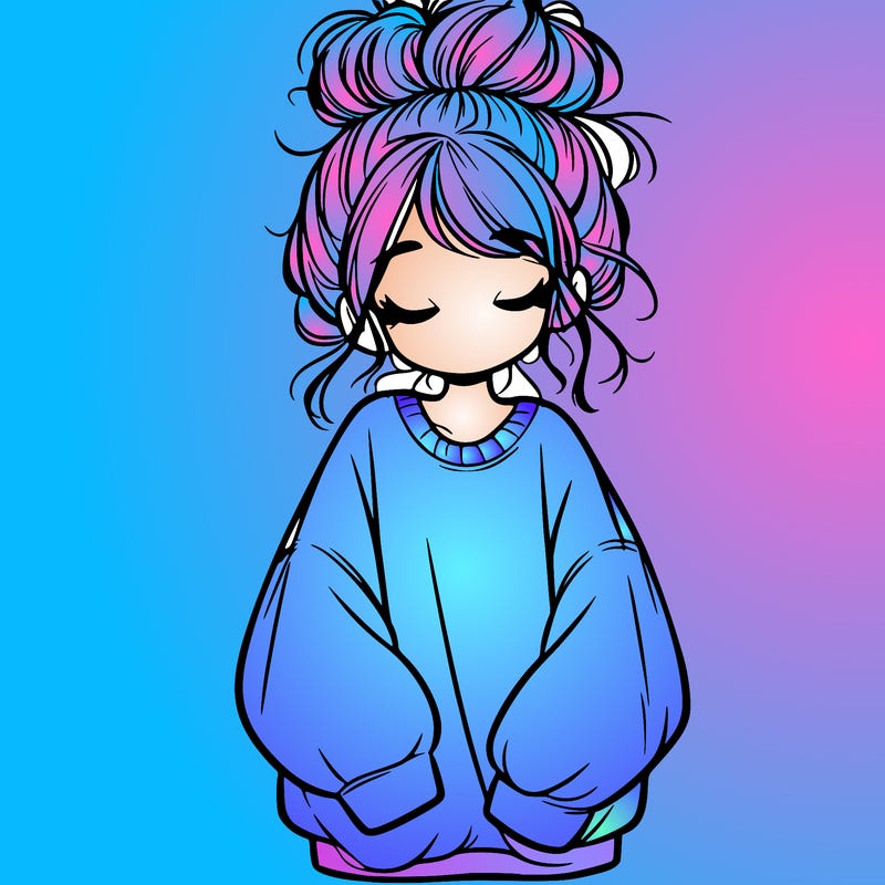 girl with baggy sweatshirt and messy bun