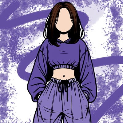 realistic girl faceless with baggy pants and a crop top
