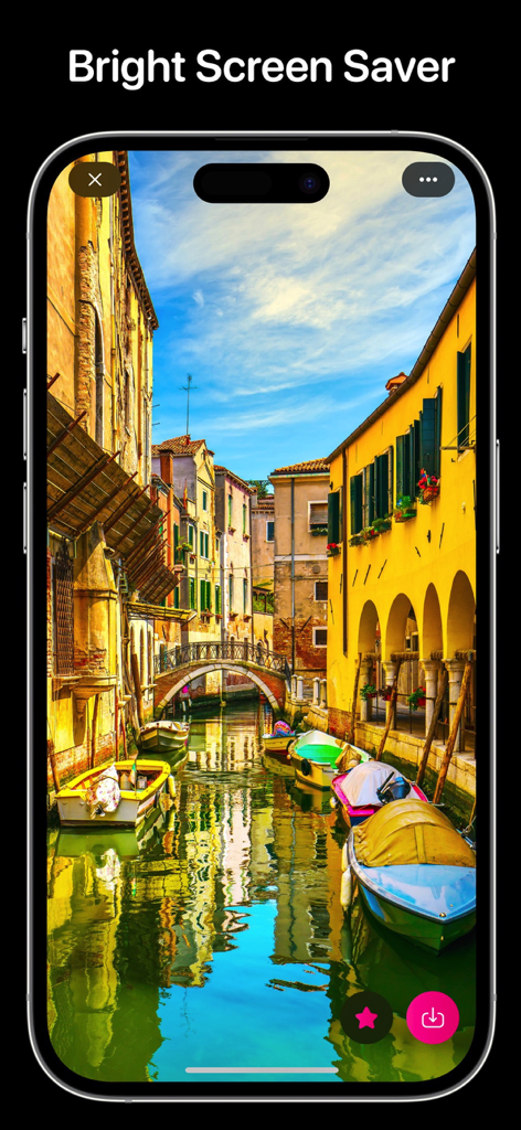 App Everpix che mostra uno sfondo colorato del canale di Venezia su uno schermo iPhone.